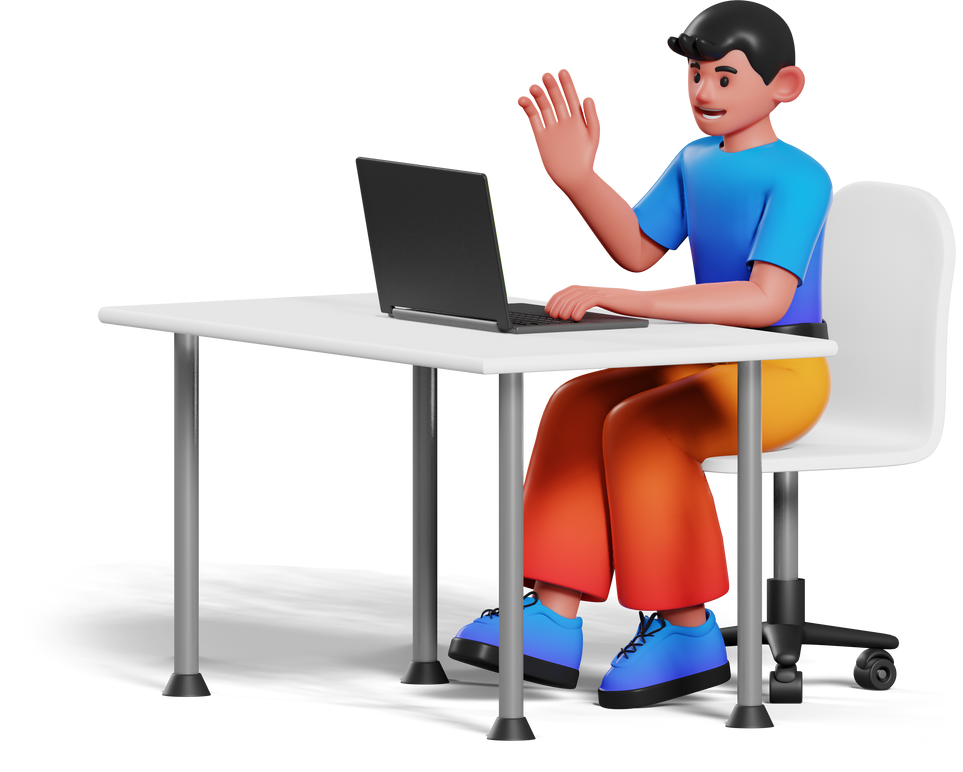 Working Study at Home Video Call 3D Character Illustration