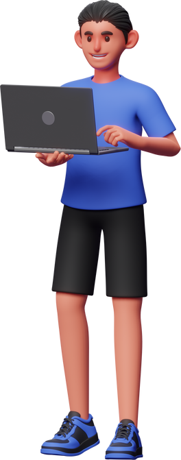 3D Character Boy Men Standing Typing Laptop